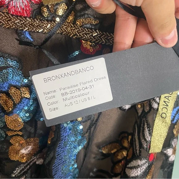 Bronx & Banco Paradise Sequin Lace Flared Dress Embellished Floral Sz L‎ 8 - Picture 5 of 9